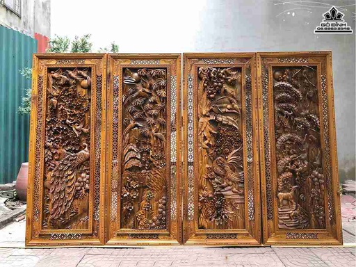 Tranh Tứ Quý Xuân Hạ Thu Đông Gỗ Bách Xanh  Cao 140 Rộng 55 Dày 8 (cm)