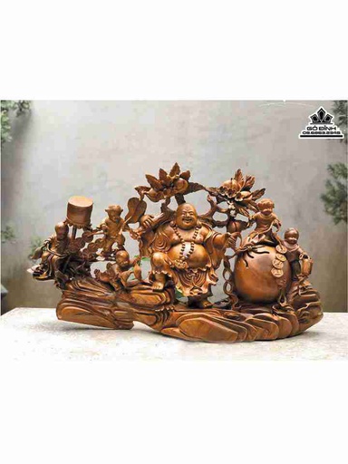 Tượng Phật Di Lặc Kéo Bao Tiền Gỗ Bách Xanh  Cao 46 Rộng 85 Dày 20 (cm)