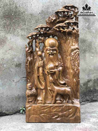 Tượng Ông Thọ Đứng Tùng Gỗ Bách Xanh  Cao 43 Rộng 23 Dày 6 (cm)