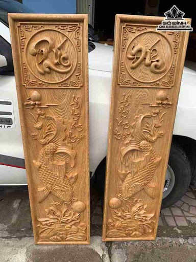 Cặp Tranh Cá Chép Gỗ Pơ Mu  Rộng 30 Cao 110 Dày 4 (cm)