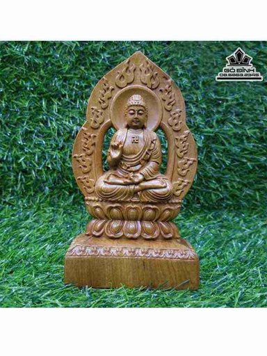 Tượng Phật Tổ A Di Đà Để Xe Gỗ Bách Xanh  Cao 15 (cm)