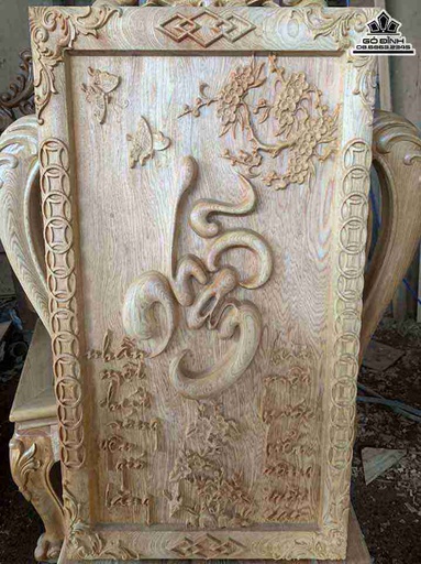 Tranh Chữ Nhẫn Gỗ Pơ Mu  Rộng 40 Cao 70 Dày 4 (cm)