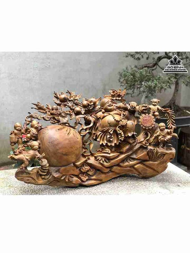 Tượng Phật Di Lặc Kéo Bao Tiền Gỗ Bách Xanh  Cao 52 Ngang 95 Sâu 30 (cm)