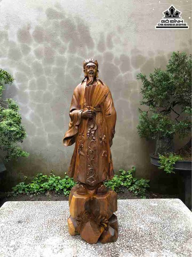 Tượng Gia Cát Lượng Gỗ Bách Xanh  Cao 90 Ngang 28 Sâu 27 (cm)