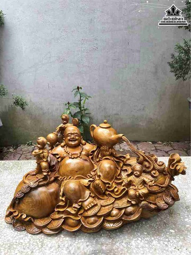 Tượng Phật Di Lắc Tam Phúc Gỗ Xá Xị (Gù Hương)  Cao 32 Ngang 60 Sâu 42 (cm)