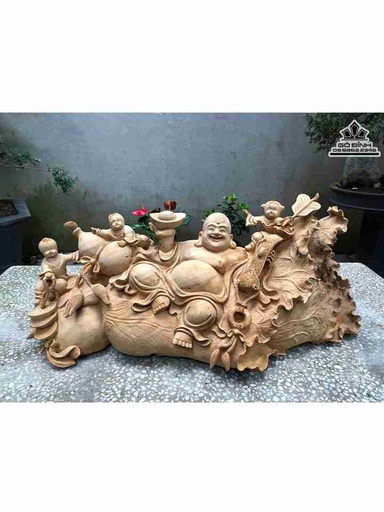 Tượng Phật Di Lặc Ngồi Bao Tiền Gỗ Ngọc Am  Cao 30 Rộng 75 Sâu 28 (cm)