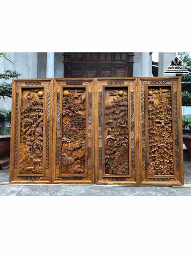 Tranh Tứ Quý Gỗ Bách Xanh  Cao 126 Ngang 50 Dày 8 (cm)