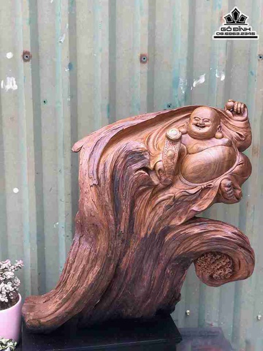 Tượng Phật Di Lặc Gỗ Bách Xanh  Cao 58 Ngang 52 Sâu 35 (cm)