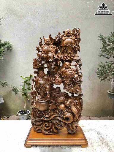 Tượng Phật Di lặc Gỗ Bách Xanh  Cao 81 Ngang 40 Sâu 20 (cm)