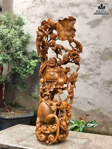Tượng Phật Di Lặc Ngũ Phúc Gỗ Xá Xị (Gù Hương)  Cao 118 Ngang 48 Sâu 40 (cm)