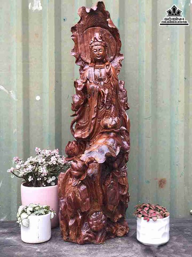 Tượng Phật Bà Gỗ Cẩm  Cao 63 Ngang 22 Sâu 26 (cm)