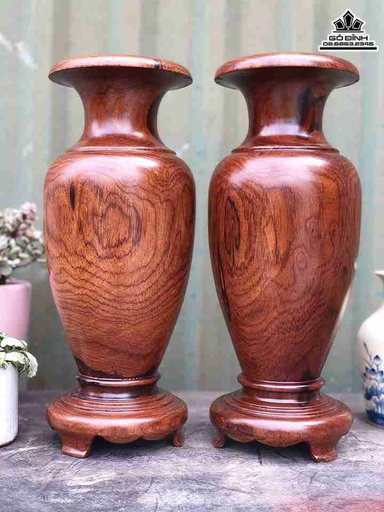 Cặp Lục Bình Gỗ Cẩm  Cao 33 Đường Kính 12.5 (cm)