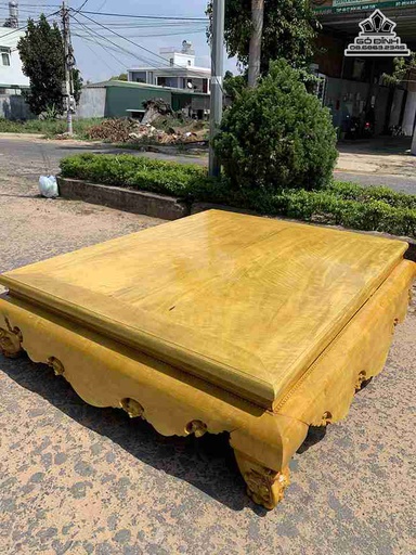 Sập Gỗ Phay Vàng  Rộng 196 Dày 238 Cao 50 Ván 2.5 Chân Vuông 25 Quây Dày 10 (cm)