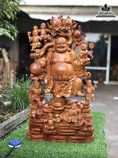 Tượng Phật Di Lặc Ngũ Phúc Gỗ Hương  Cao 73 Ngang 40 Sâu 17 (cm)