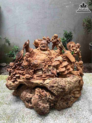 Tượng Phật Di Lặc Ngũ Phúc Gỗ Nu Ngọc Am  Cao 50 Ngang 65 Sâu 50 (cm)