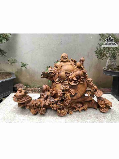  Tượng Phật Di Lặc Ngồi Bao Tiền Gỗ Xá Xị (Gù Hương)  Cao 50 Ngang 87 Sâu 26 (cm)