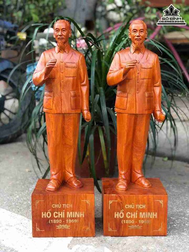 Tượng Bác Hồ Gỗ Hương Đá Gia Lai  Cao 60 Ngang 19 Sâu 14 (cm)