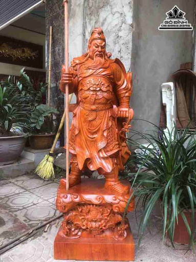 Tượng Quan Công Chống Đao Gỗ Hương Đá  Cao 120 Ngang 42 Sâu 30 (cm)