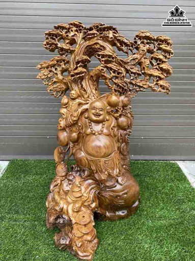 Di Lặc Đứng Gốc Tùng Gốc Bách Xanh Cao 81 Ngang 52-42 (cm)