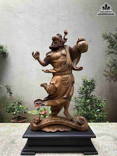 Tượng Đường Chung Quỳ Gỗ Bách Xanh  Cao 51 Ngang 28 Sâu 12 (cm)