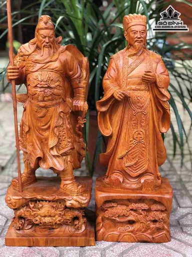 Tượng Quan Công Và Gia Cát Lượng Gỗ Hương  Cao 50 Ngang 20 Sâu 14-15 (cm)