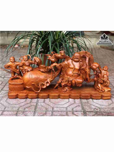 Tượng Phật Di Lặc Kéo Bao Tiền Gỗ Hương  Cao 77 Ngang 32 Sâu 22 (cm)