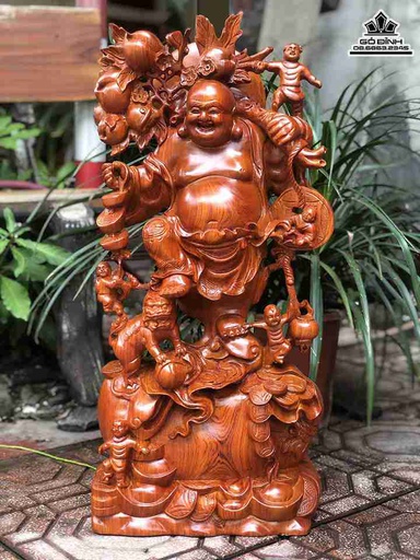 Tượng Phật Di Lặc Đứng Nghê Gỗ Hương Việt  Cao 70 Ngang 32 Sâu 18 (cm)