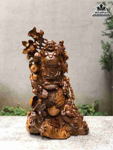 Tượng Phật Di Lặc Ngũ Phúc Gỗ Bách Xanh  Cao 67 Ngang 40 Sâu 25 (cm)