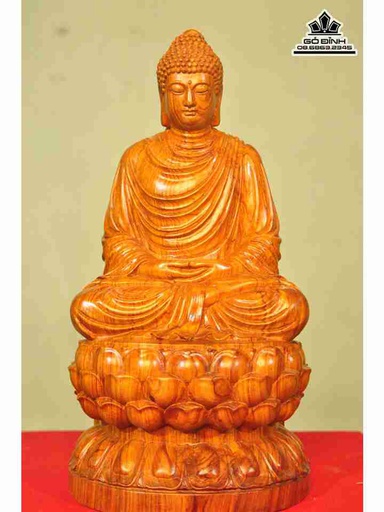 Tượng Phật Thích Ca Ngồi Đài Sen để xe Gỗ Hương  Cao 30 Đường Kính 14 (cm)