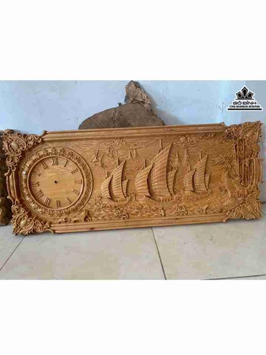 Tranh Đồng Hồ Thuận Buồm Xuôi Gió Gỗ Pơ Mu  Cao 40 Ngang 100 Dày 5 (cm)