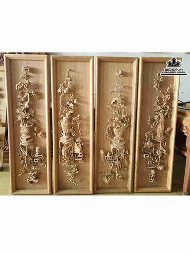Tranh Tứ Bình Gỗ Gụ  Cao 117 Ngang 35 Sâu 5 (cm)