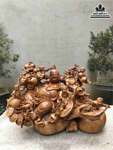 Tượng Phật Di Lặc Ngũ Phúc Gỗ Hương  Cao 52 Ngang 72 Sâu 65 (cm)