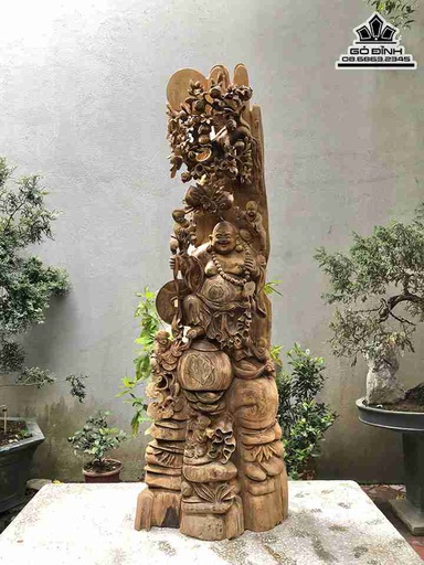 Tượng Phật Di Lặc Ngũ Phúc Gỗ Bách Xanh  Cao 145 Ngang 48 Sâu 25 (cm)