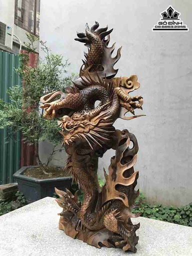 Tượng Nhất Long Gỗ Bách Xanh  Cao 105 Ngang 46 Sâu 26 (cm)