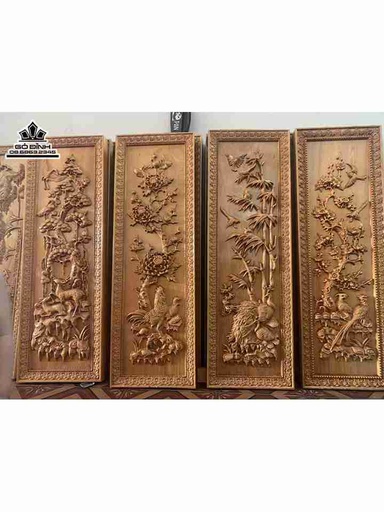 Tranh Tứ Quý Gỗ Pơ Mu  Cao 120 Ngang 40 Dày 4 (cm)