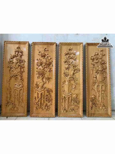 Tranh Tứ Bình Gỗ Pơ Mu  Cao 120 Rộng 40 Dày 4 (cm)