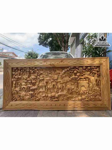 Tranh Vinh Quy Bái Tổ Gỗ Pơ Mu Cao 80 Ngang 170 Ván 4-5 Khung 3 (cm)