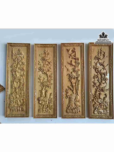 Tranh Bốn Mùa Gỗ Pơ Mu  Cao 110 Ngang 35 Dày 3.5 (cm)
