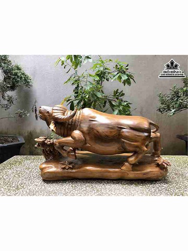 Tượng Trâu Gỗ Bách Xanh  Cao 32 Ngang 65 Sâu 25 (cm)