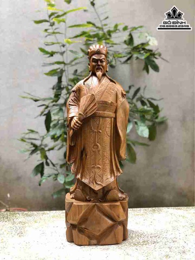 Tượng Gia Cát Lương (Khổng Minh) Gỗ Bách Xanh  Cao 70 Ngang 22 Sâu 19 (cm)