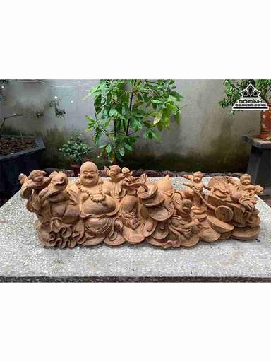 Tượng Di Lặc Ngũ Phúc Gỗ Ngọc Am  Cao 23 Rộng 90 Sâu 25 (cm)