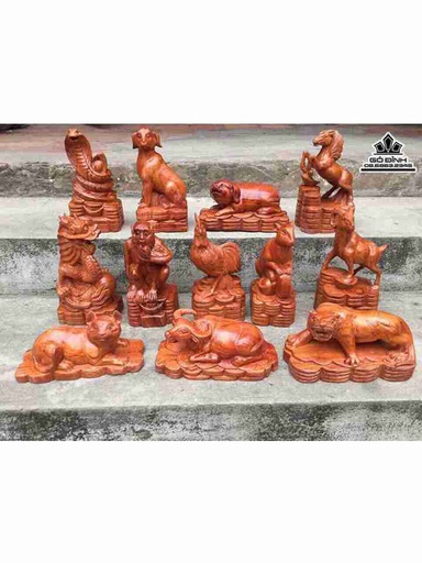 Bộ Tượng 12 Con Giáp Gỗ Hương  Cao 20 (cm)