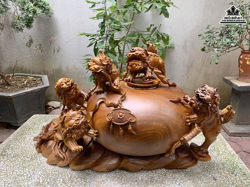 Tượng Ngũ Nghê Gỗ Bách Xanh Cao 50 Ngang 86 Sâu 56 (cm)