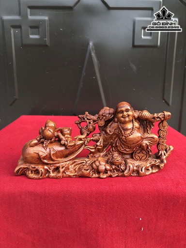 Tượng Phật Di Lặc Kéo Bao Tiền Gỗ Hương Cao 9 Ngang 20 Sâu 5.5 (cm)