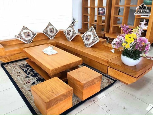 Bộ Bàn Ghế Phòng Khách Chữ  L Gỗ Gõ Vàng