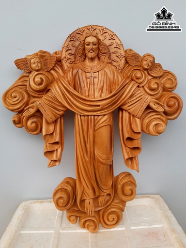 Tượng Chúa Phục Sinh Gỗ Trai Cao 80 Rộng 70 Dày 12 (cm)
