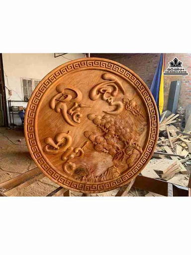 Mặt Chữ Tâm Phúc Đức Gỗ Thông Đỏ  Đường Kính 90 Dày 5 (cm)