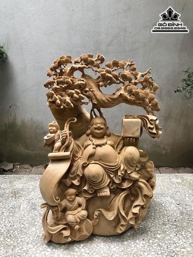 Tượng Phật Di Lặc Gỗ Ngọc Am Cao 58 Ngang 40 Sâu 32 (cm)