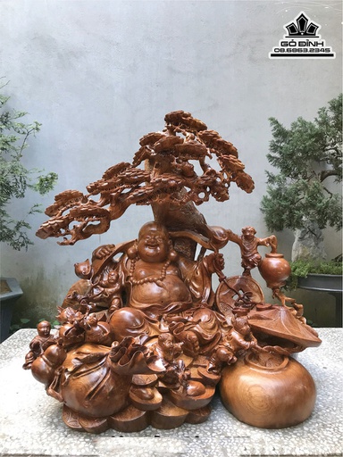 Tượng Phật Di Lặc Ngũ Phúc Gỗ Hương Cao 73 Ngang 75 Sâu 60 (cm)