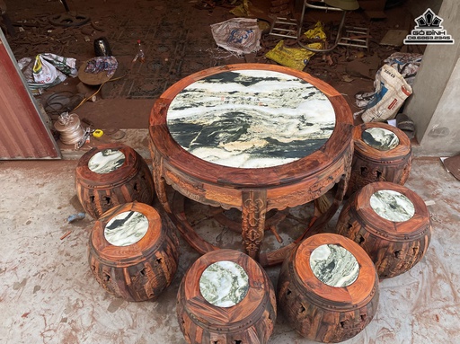 Bộ Bàn Ghế 6 Đôn Gỗ Trắc bàn Cao 73 Mặtt 94.5 (cm)